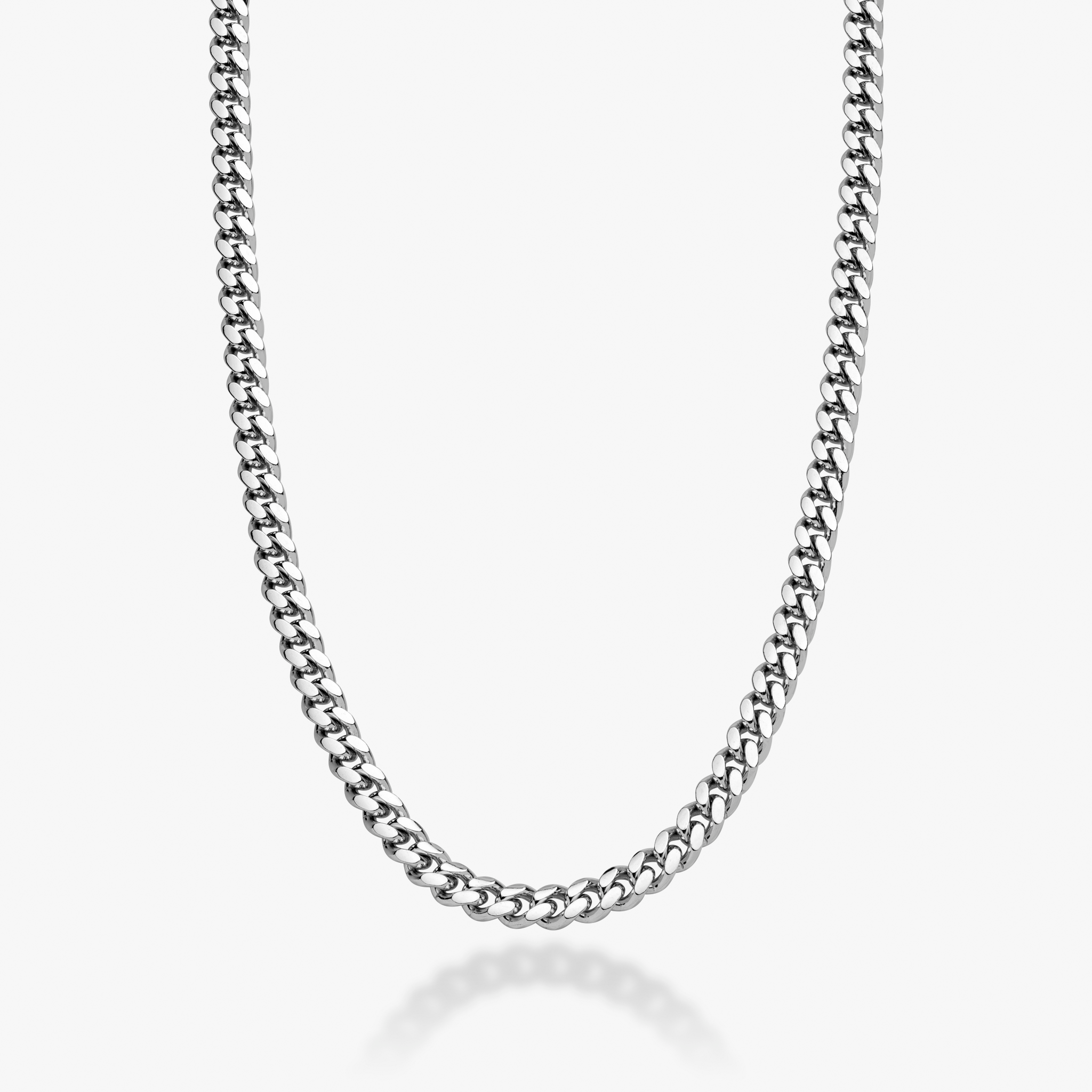 Thick Cuban Link Chain Necklace in Rhodium Plated Sterling Silver