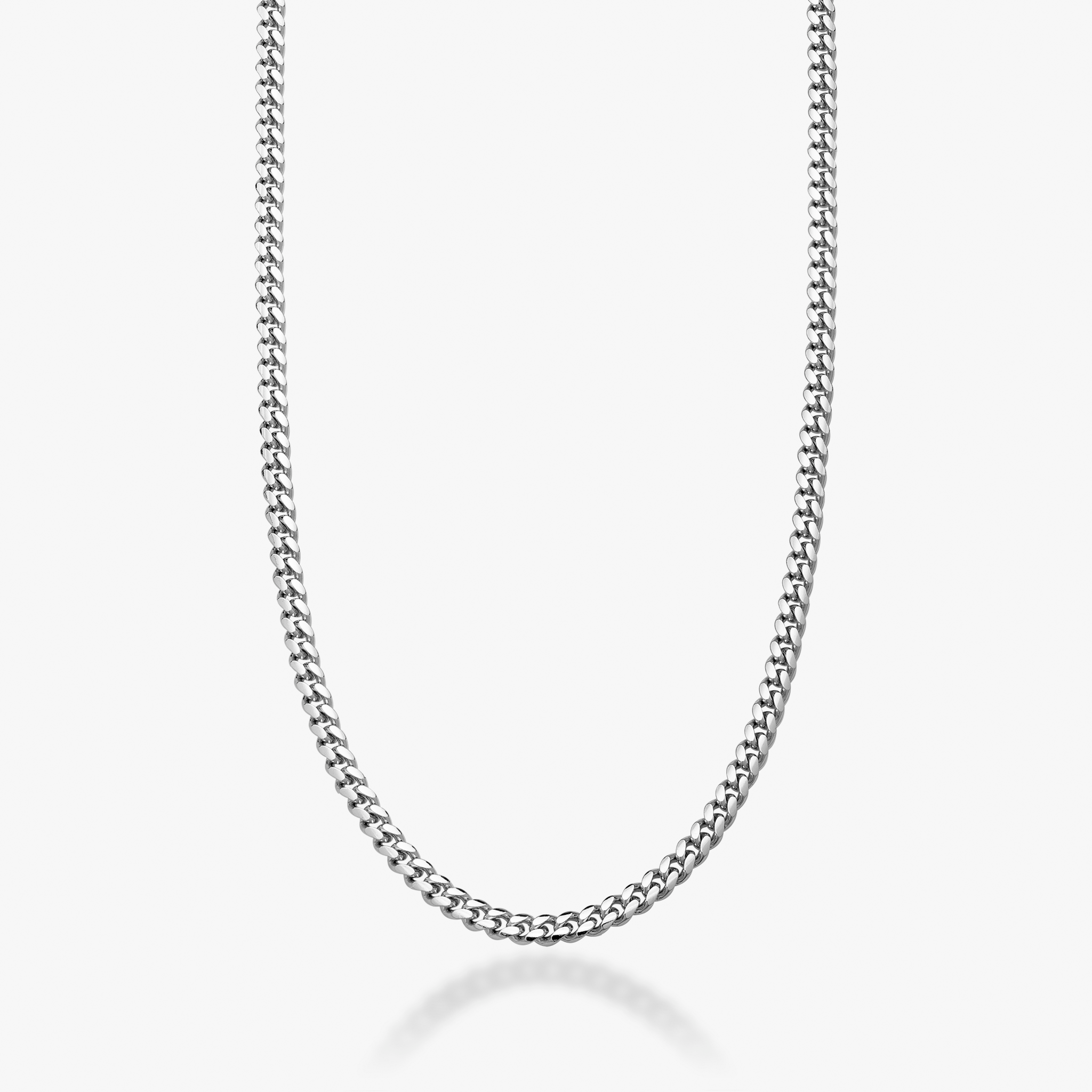 Thick Cuban Link Chain Necklace in Rhodium Plated Sterling Silver