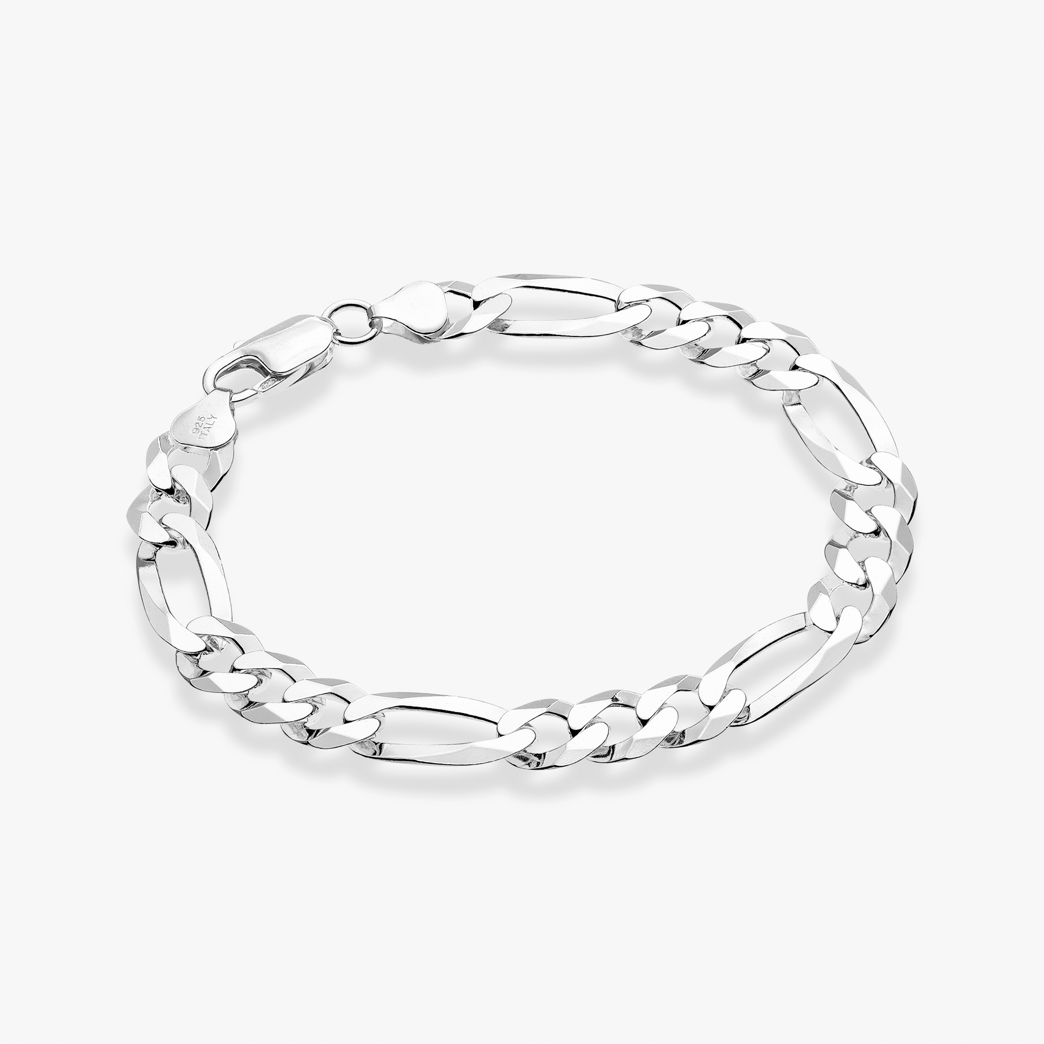 Figaro Chain Bracelet in Sterling Silver, 9mm – Miabella