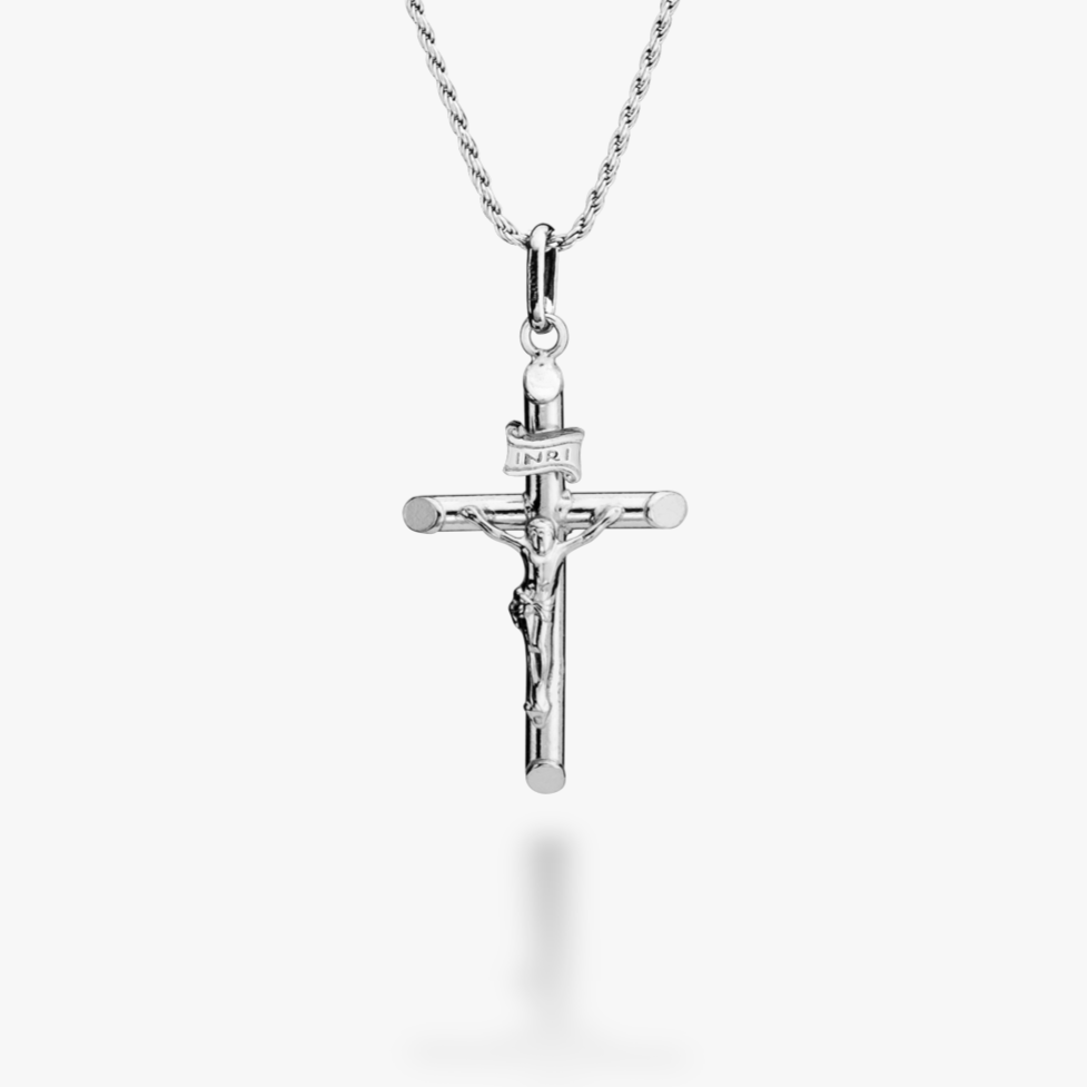Crucifix Cross Pendant Necklace in Rhodium Plated Sterling Silver, Sma — free download
