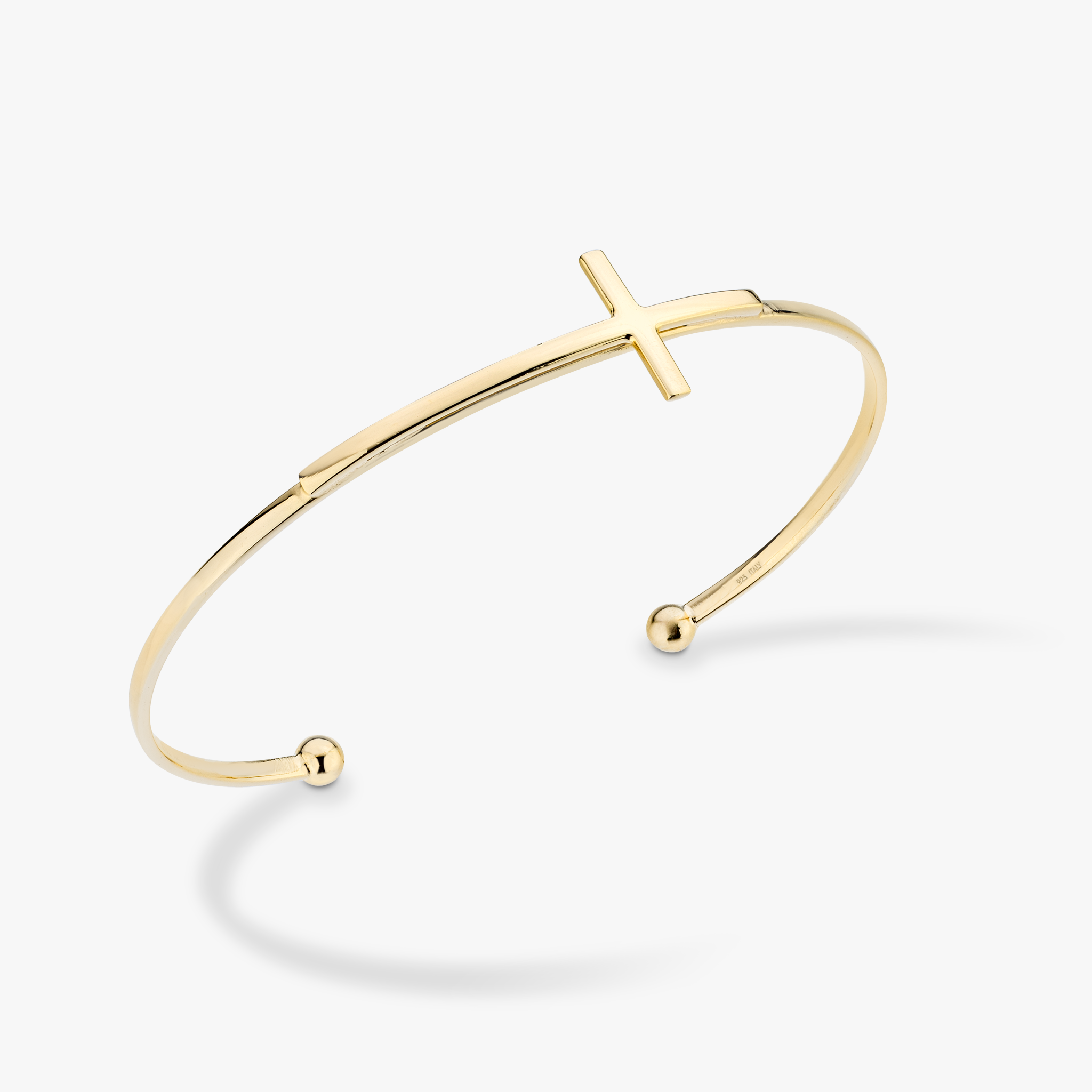 Adjustable Sideways Cross Cuff Bracelet in 18k gold over sterling