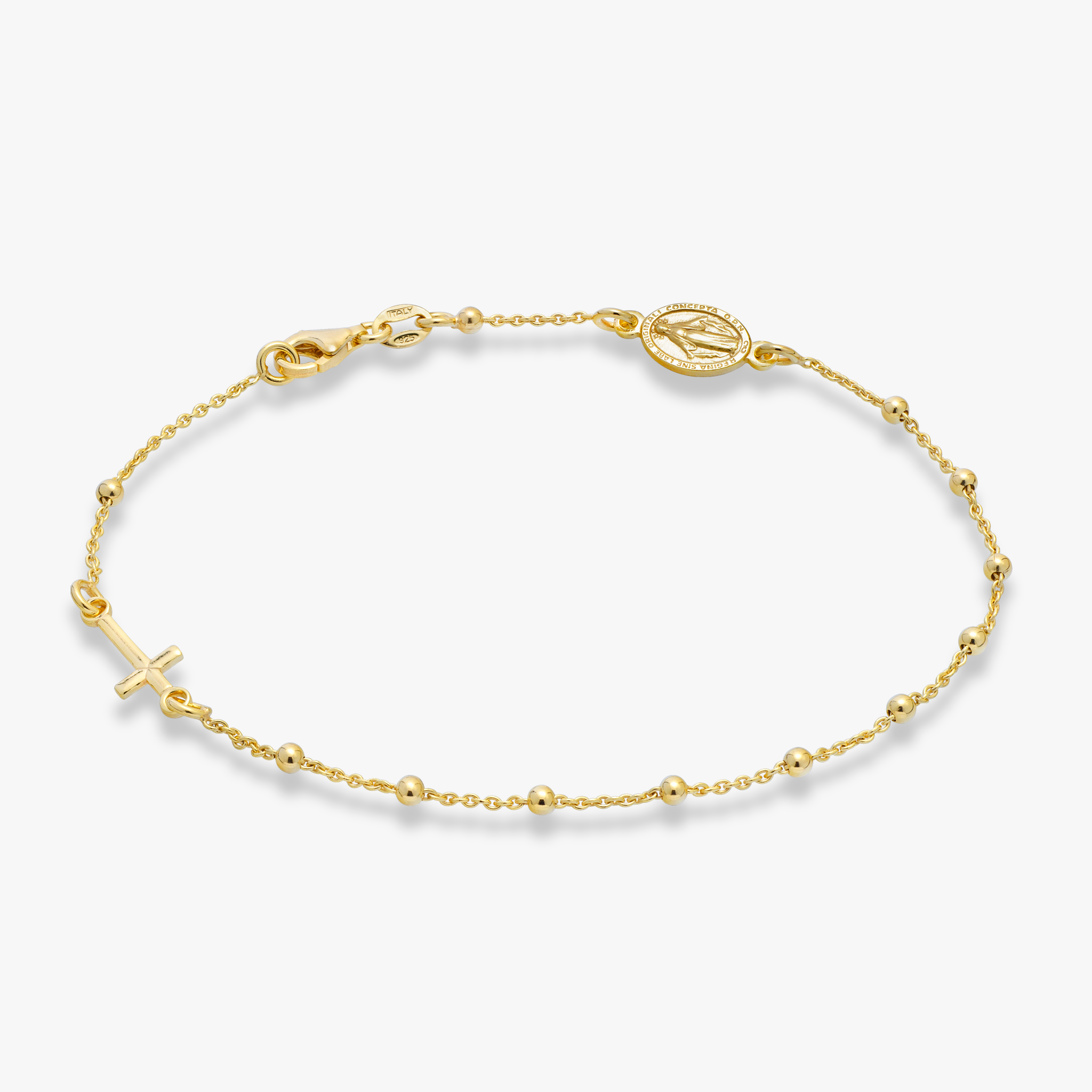 Rosary Cross Bead Anklet in 18k gold over sterling silver – Miabella