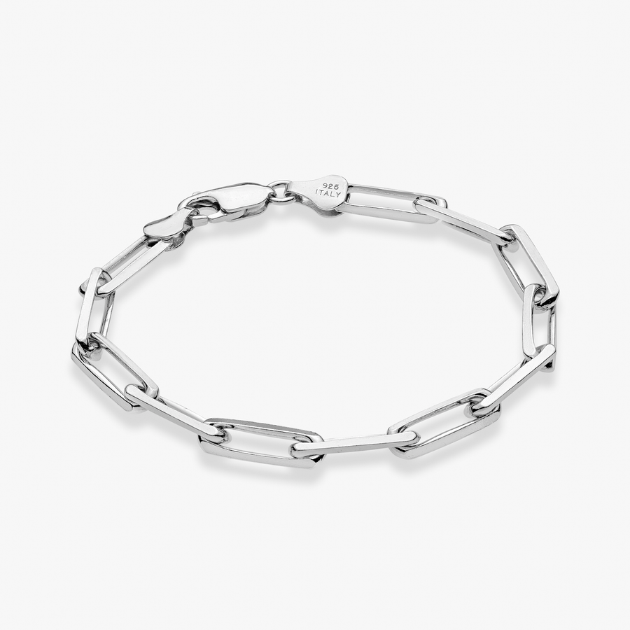 Paperclip Chain Bracelet in Rhodium Plated Sterling Silver, 5mm