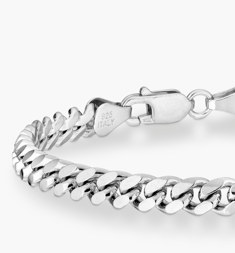 Thick Cuban Link Chain Bracelet in Rhodium Plated Sterling Silver, 5mm