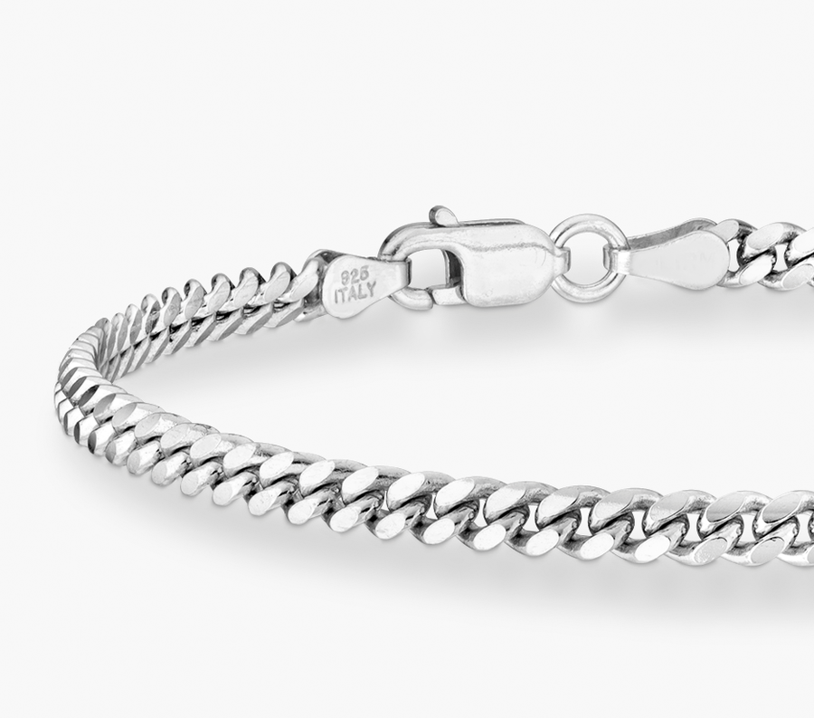 Thick Cuban Link Chain Bracelet in Rhodium Plated Sterling Silver, 3.5mm