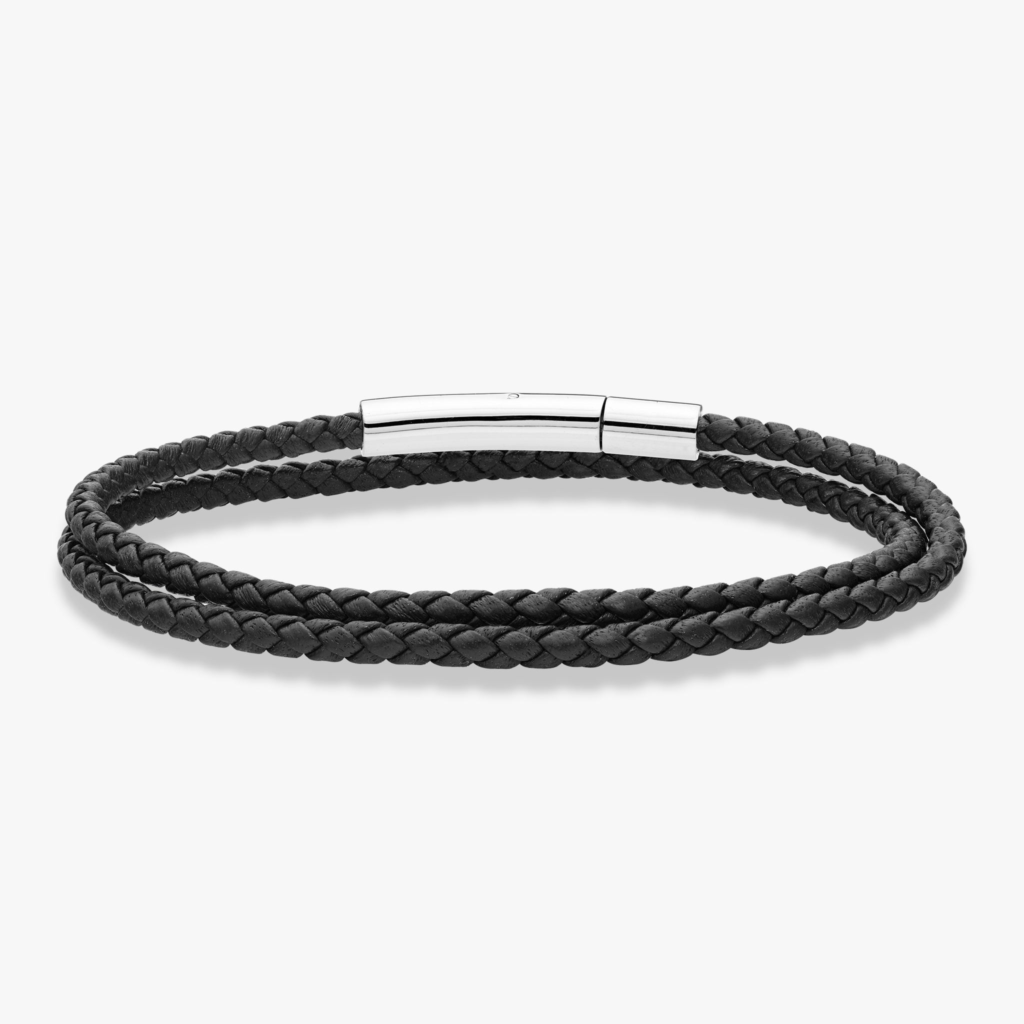 Genuine Italian Double Wrap Braided Black Leather with Stainless