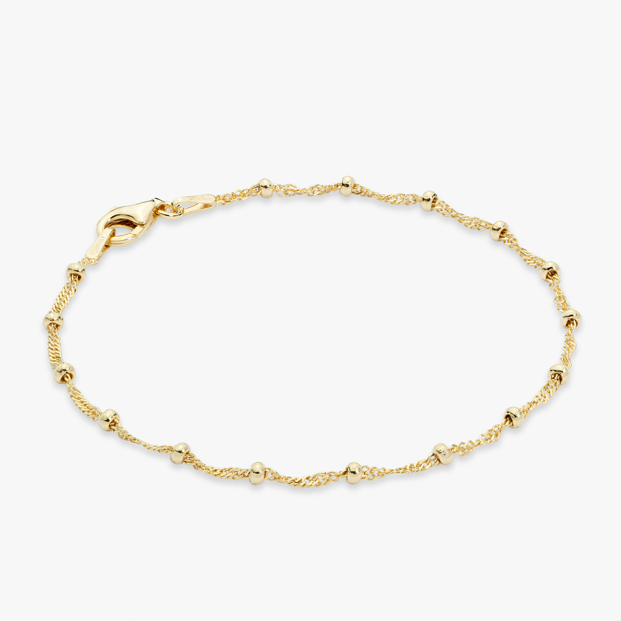 Singapore Bead Chain Bracelet in 18k Gold Over Sterling Silver