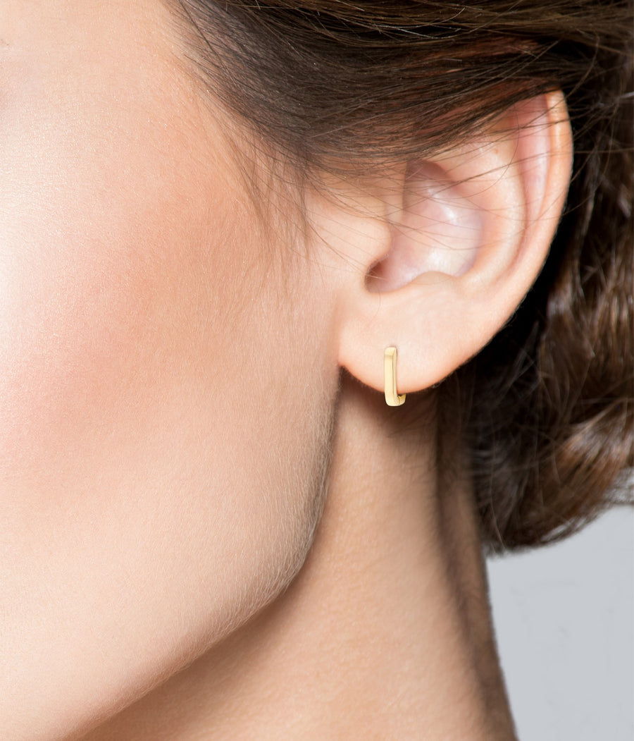 Small Huggie Square Hoop Earrings in 18k gold over sterling silver, 15mm