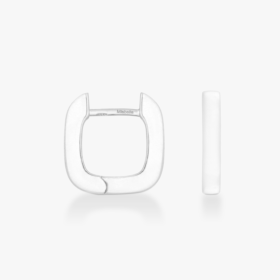 Small Huggie Square Hoop Earrings in Sterling Silver, 15mm