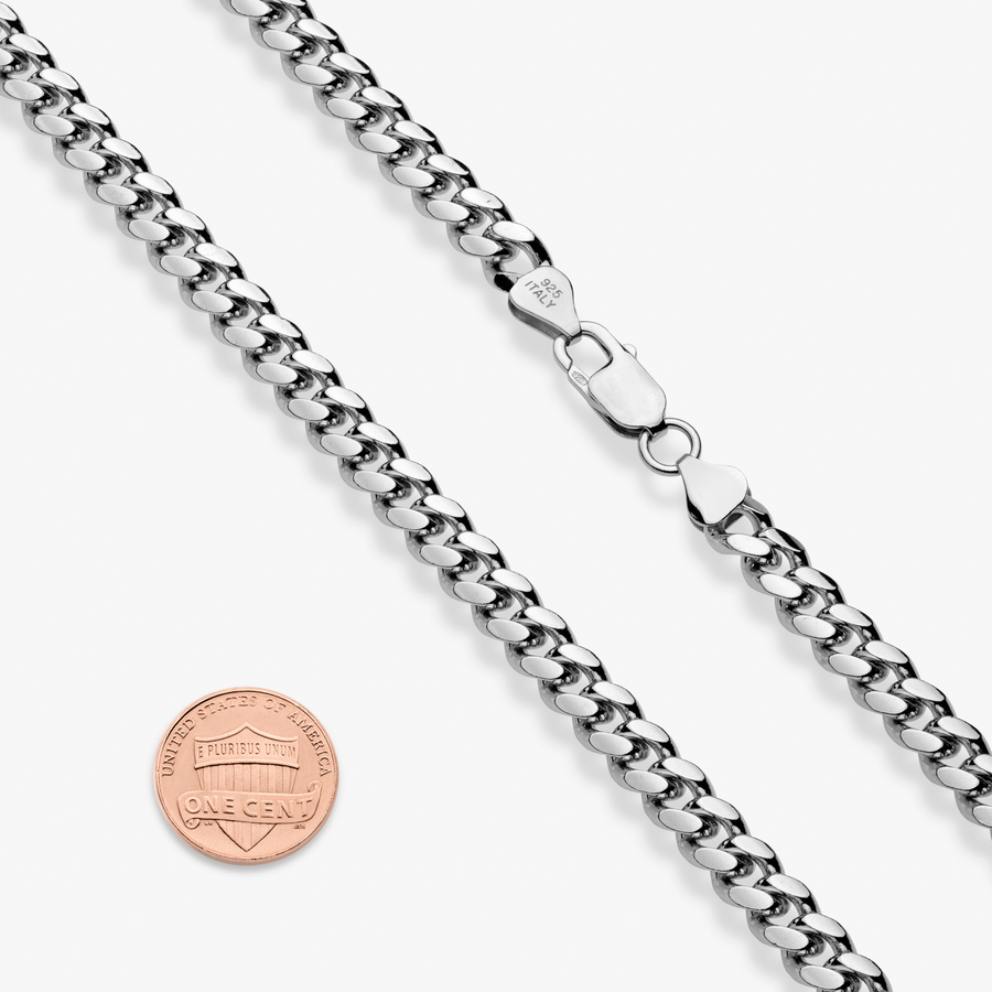 Thick Cuban Link Chain Necklace in Rhodium Plated Sterling Silver, 7mm