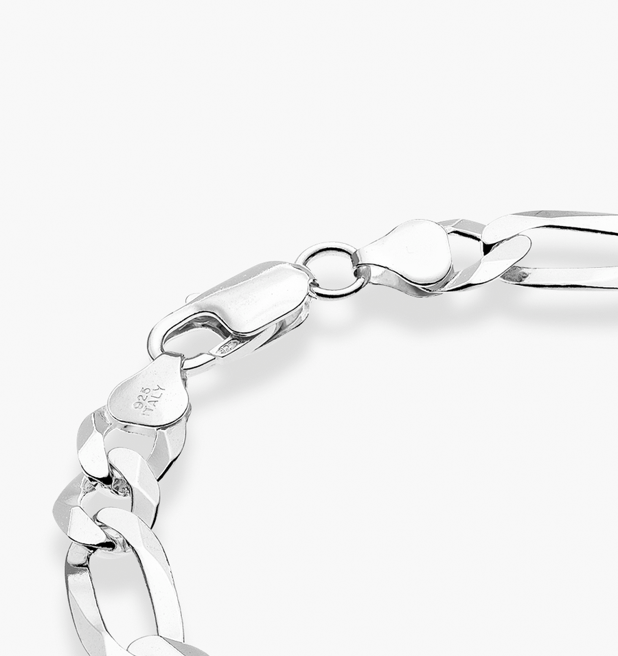 Figaro Chain Bracelet in Sterling Silver, 9mm