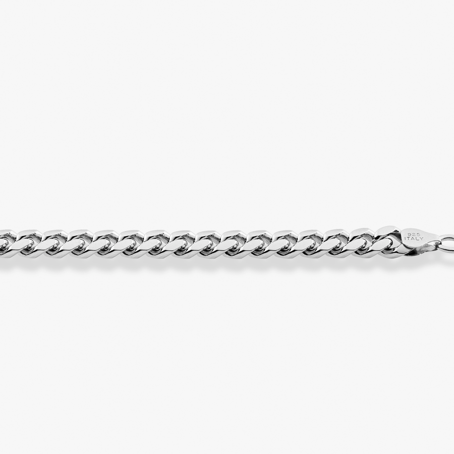 Thick Cuban Link Chain Bracelet in Rhodium Plated Sterling Silver, 5mm