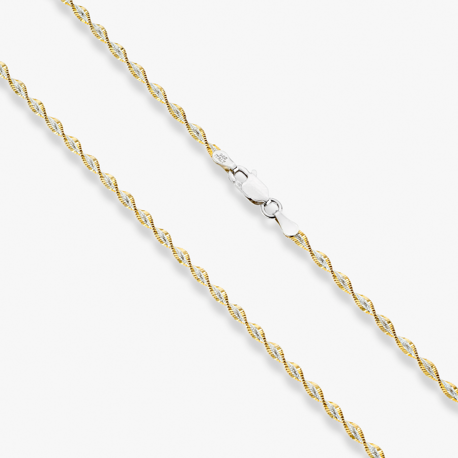 Two-Tone Twisted Herringbone Necklace, 2.5mm