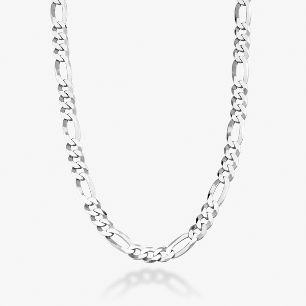 Figaro Chain Necklace in Sterling Silver, 9mm – Miabella