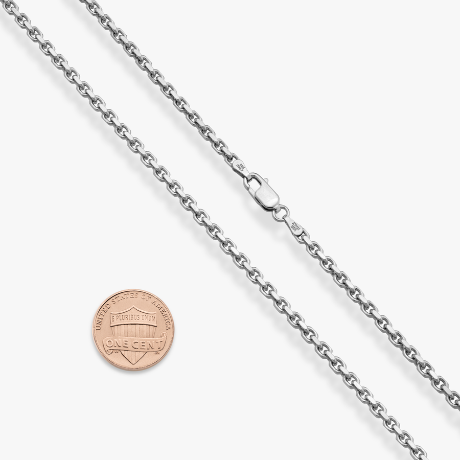 Thick Square Link Open Box Chain Necklace in Rhodium Plated Sterling Silver, 3mm