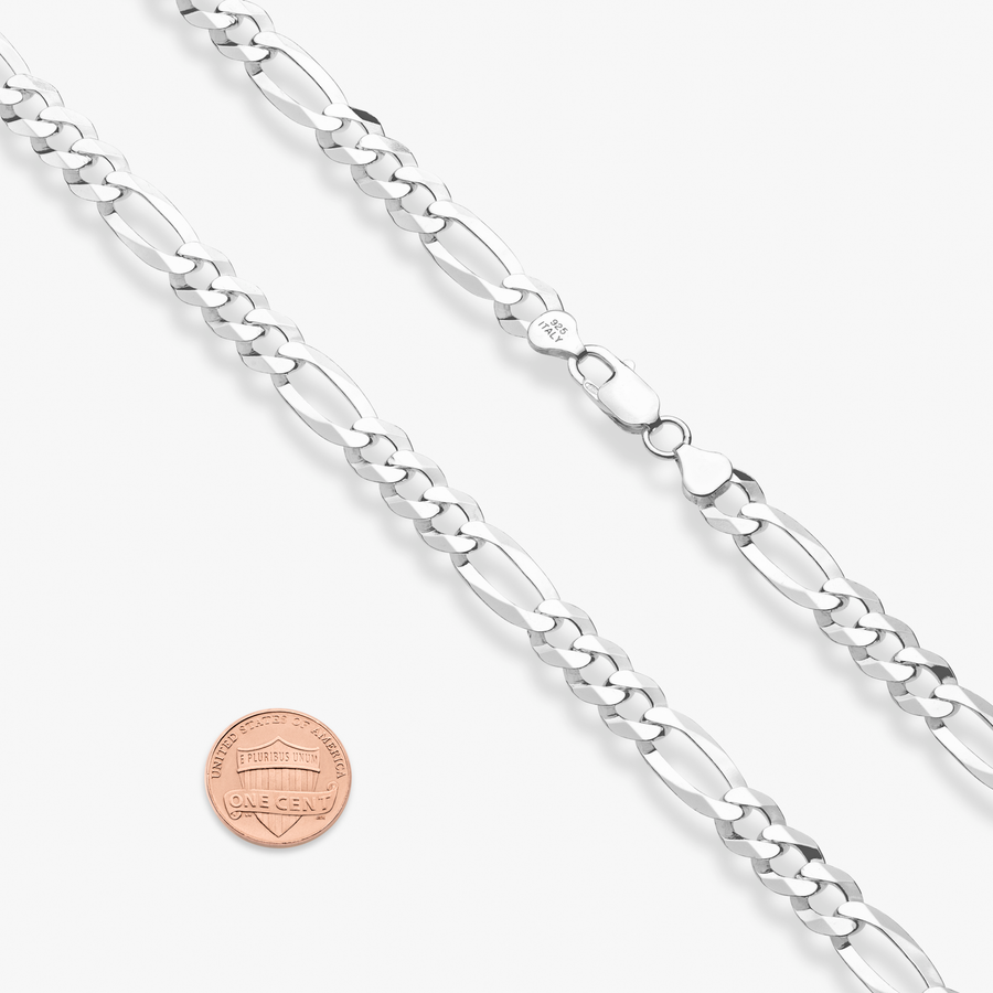 Figaro Chain Necklace in Sterling Silver, 9mm