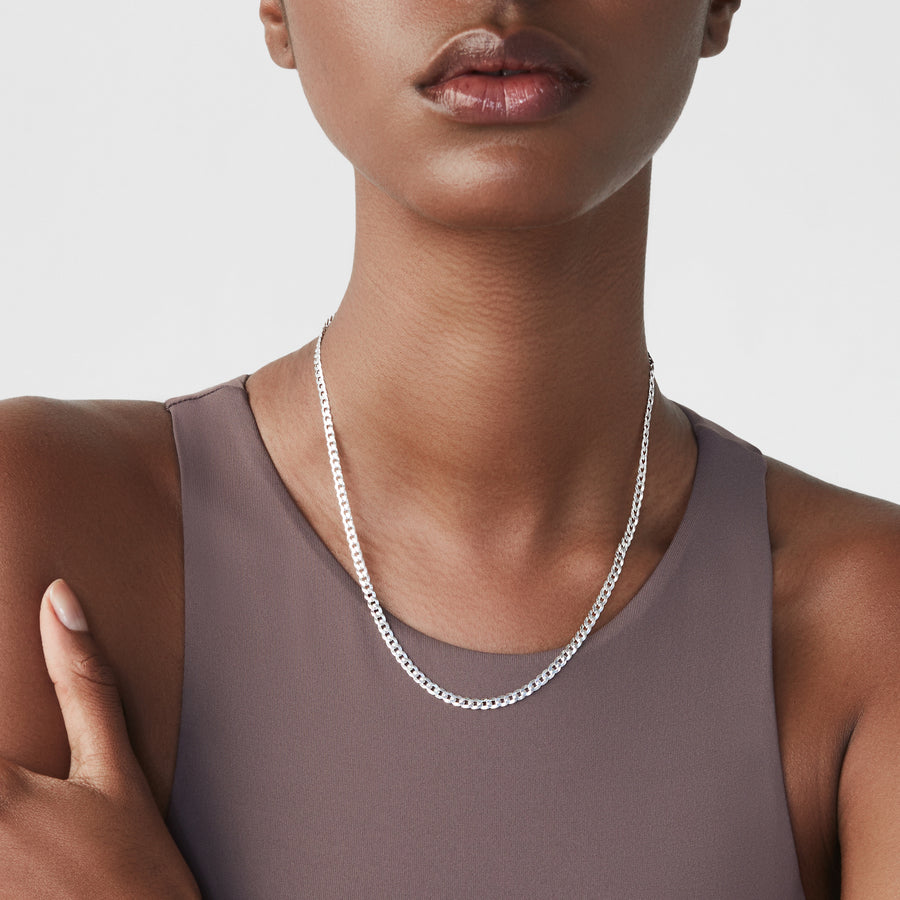 Cuban Chain Necklace in Sterling Silver, - Main Image