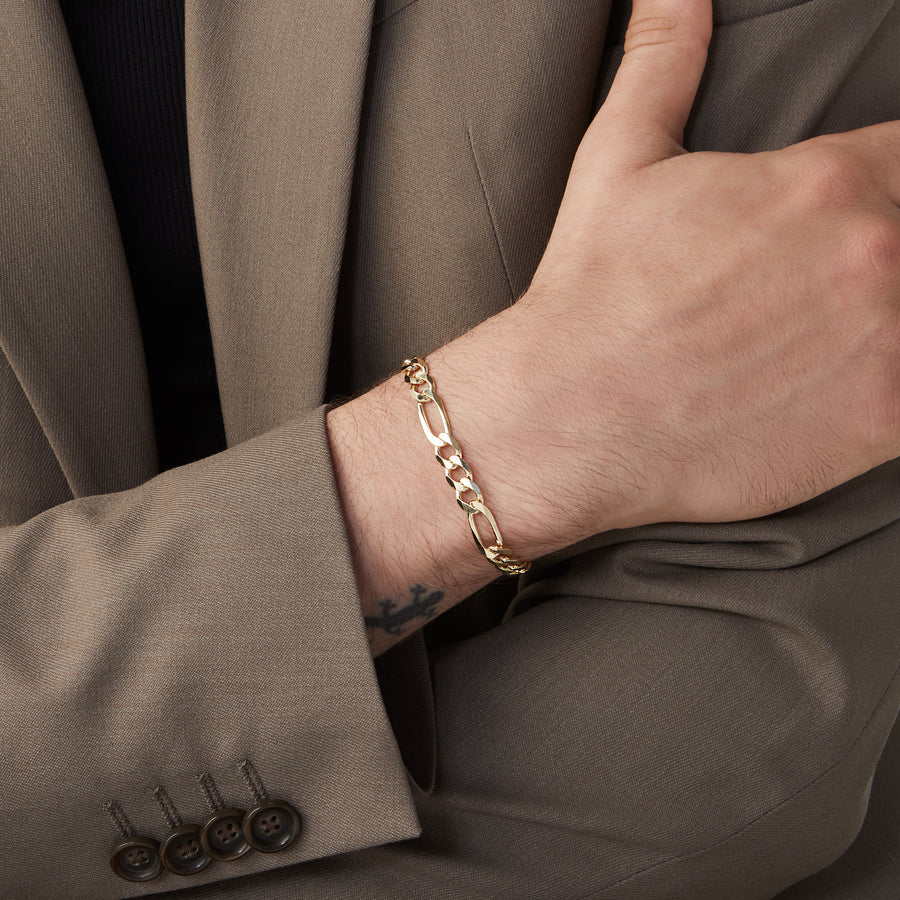 Figaro Chain Bracelet in 18k gold over sterling silver, 7mm