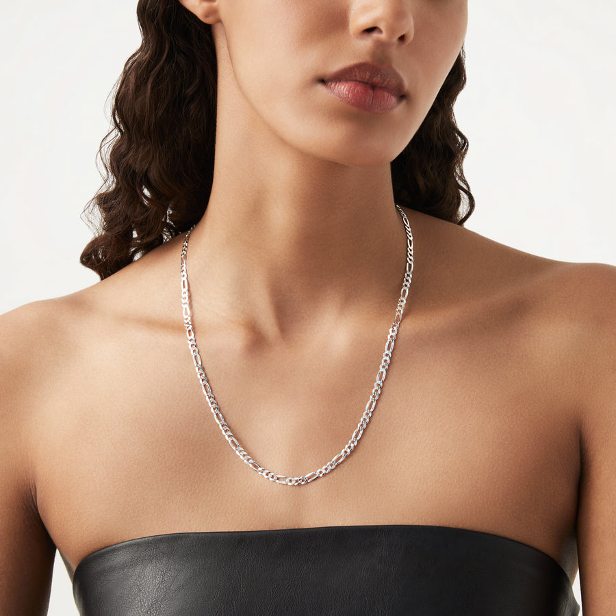 Figaro Chain Necklace in Sterling Silver, 5mm – Miabella