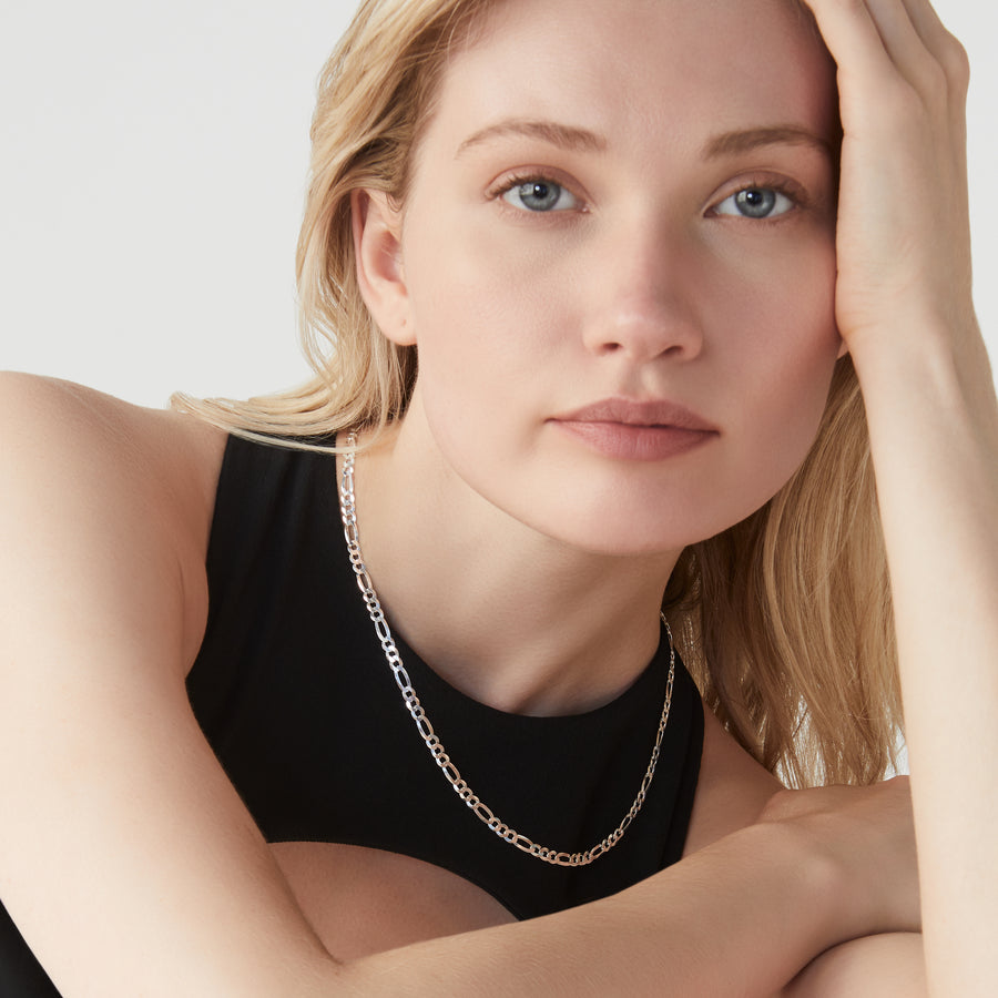 Figaro Chain Necklace in Sterling Silver, 5mm