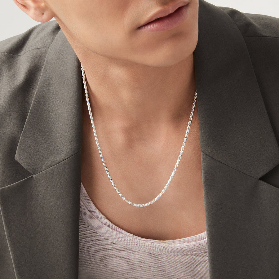 Rope Necklace in Sterling Silver, 3mm – Miabella