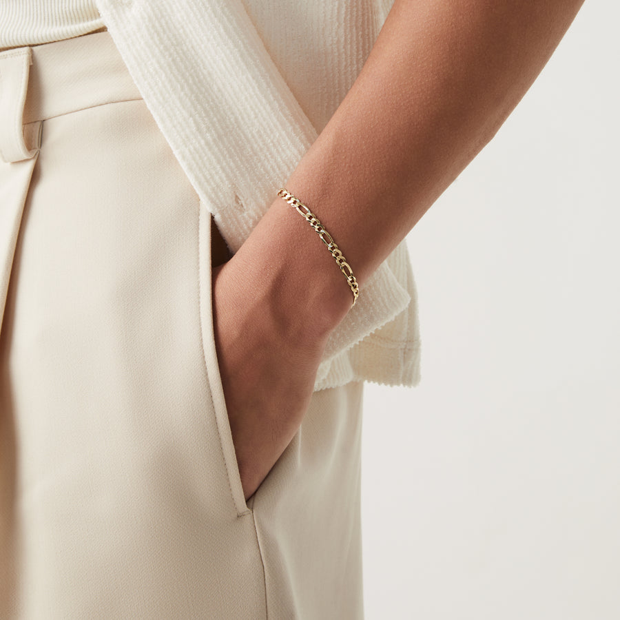 Figaro Chain Bracelet in 18k Gold Over Sterling Silver, 5mm – Miabella
