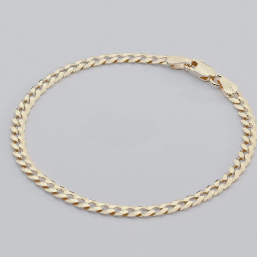 Cuban Chain Bracelet in 18k Gold Over Sterling Silver, 3.5mm