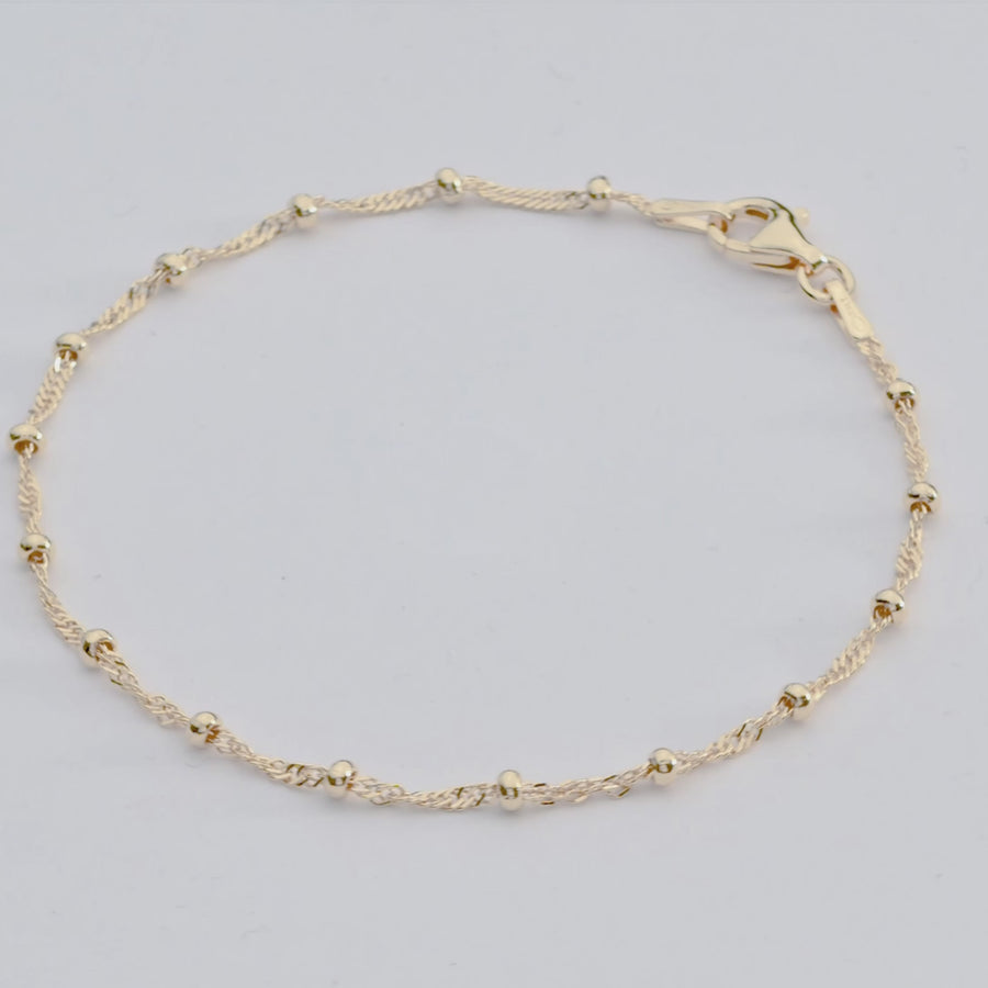 Singapore Bead Chain Bracelet in 18k Gold Over Sterling Silver