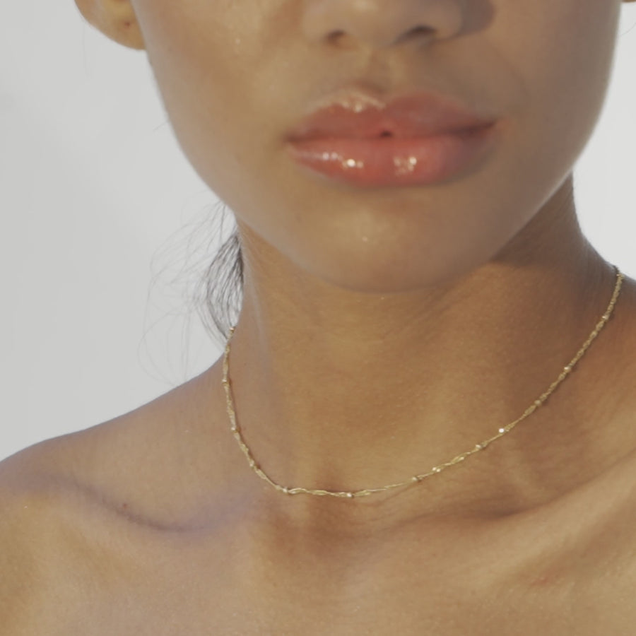 Singapore Bead Adjustable Choker Necklace in 18k gold over sterling silver