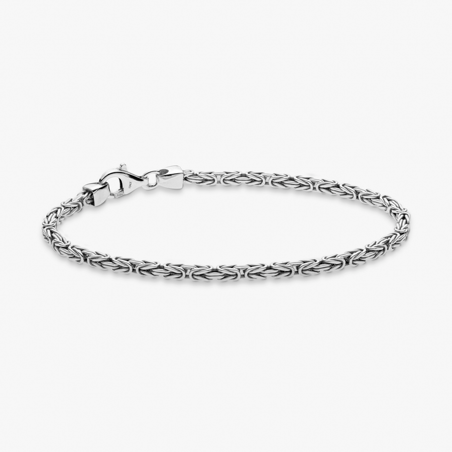 Solid Square Byzantine Bracelet in Rhodium Plated Sterling Silver, 2.5mm