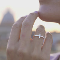 Sideways Cross Ring in Sterling Silver – Miabella