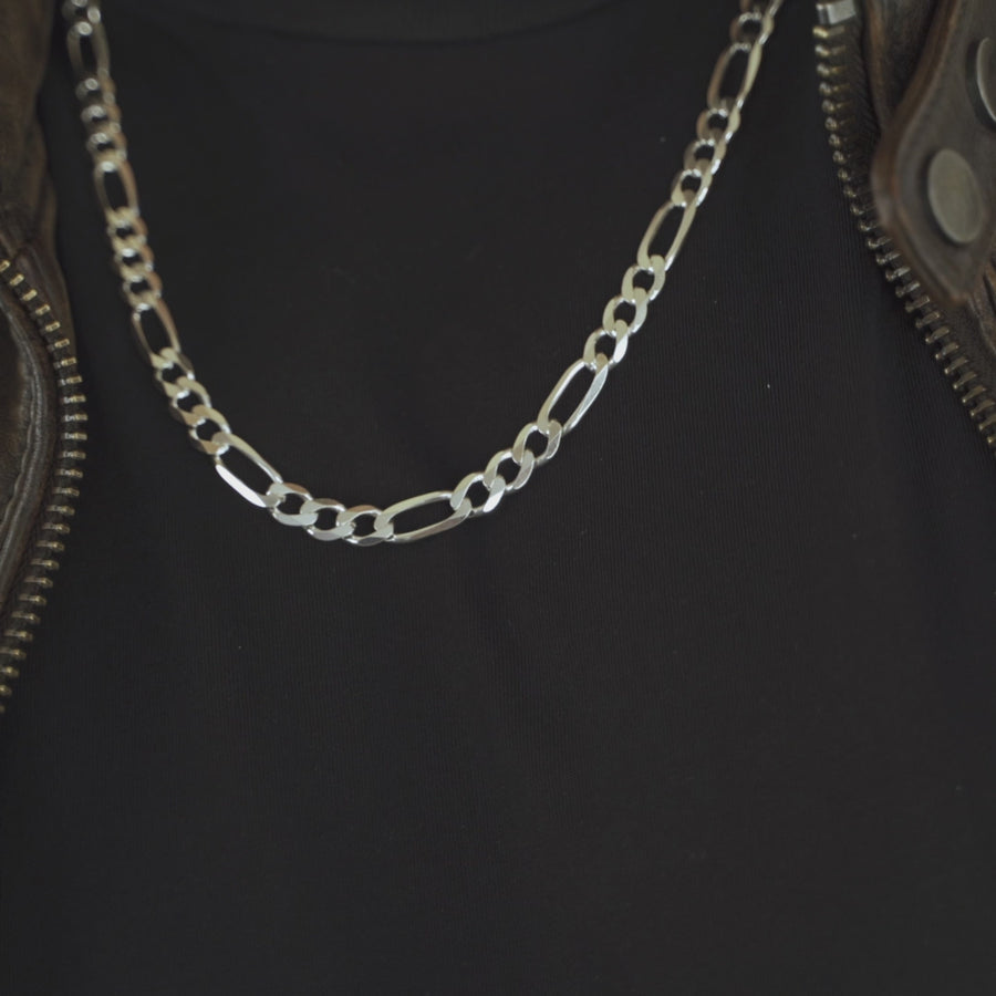 Figaro Chain Necklace in Sterling Silver, 7mm