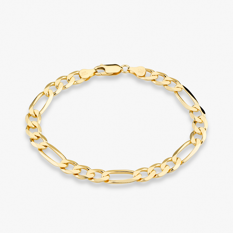 Figaro Chain Bracelet in 18k gold over sterling silver, 7mm