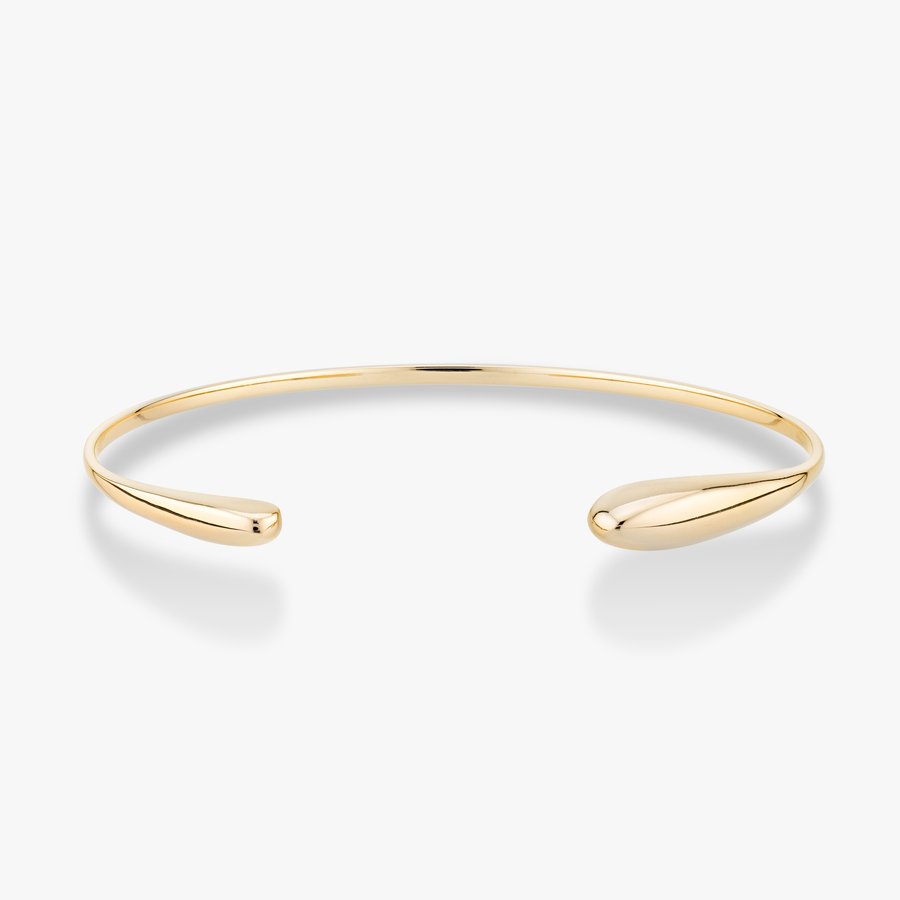 Adjustable Organic Teardrop Open Cuff Bangle in 18k gold over sterling silver