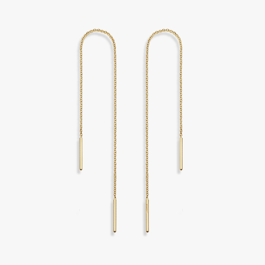 Bar Drop Threader Chain Earrings in 18k gold over sterling silver