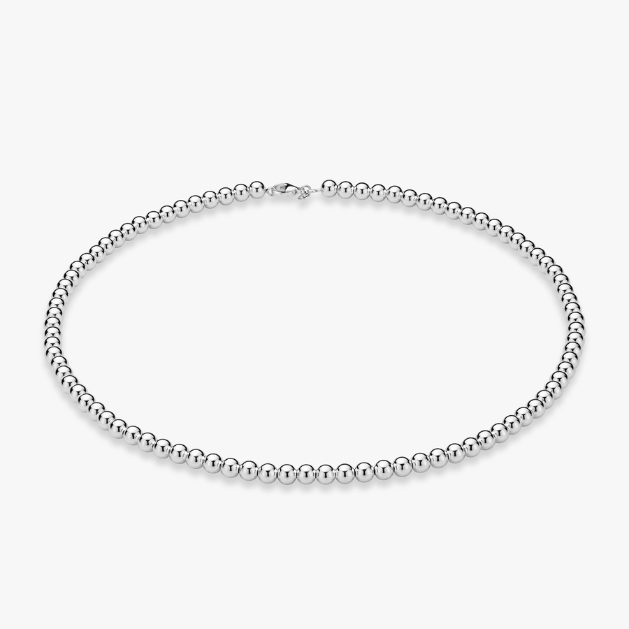 Bead Strand Necklace in Sterling Silver, 6mm
