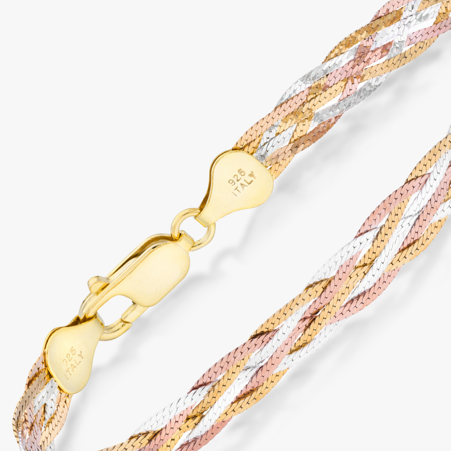 Braided Herringbone Bracelet in 18k gold over sterling silver, 7mm