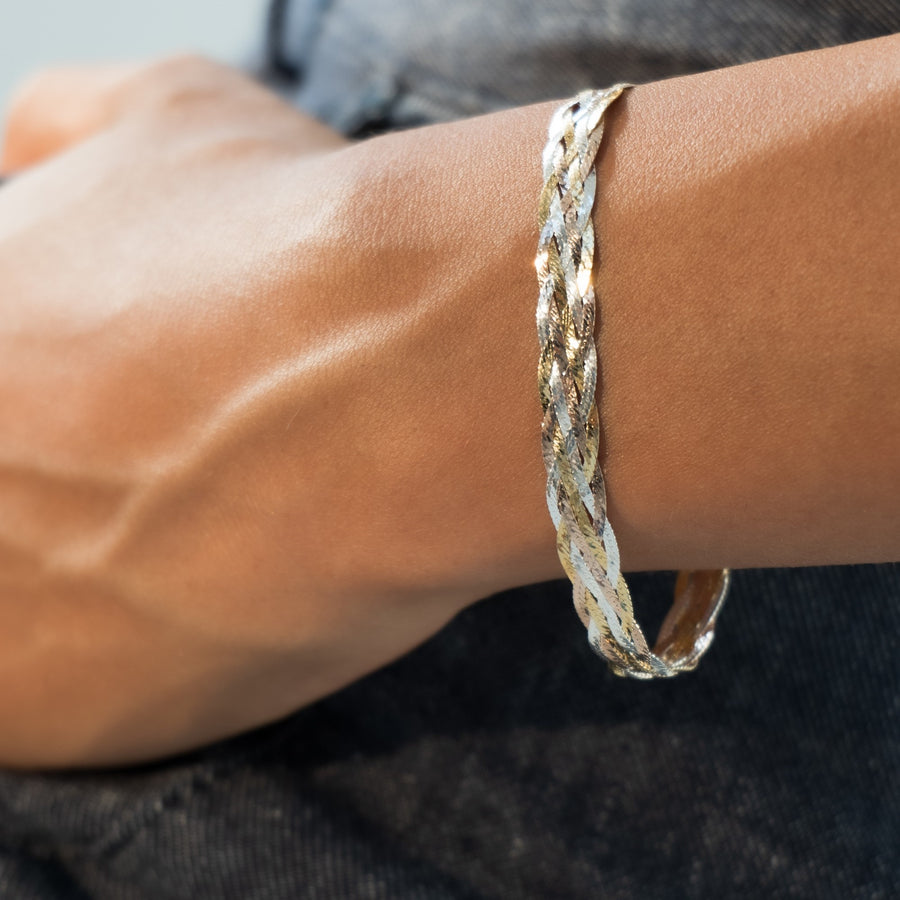 Braided Herringbone Bracelet in 18k Gold Over Sterling Silver, 7mm