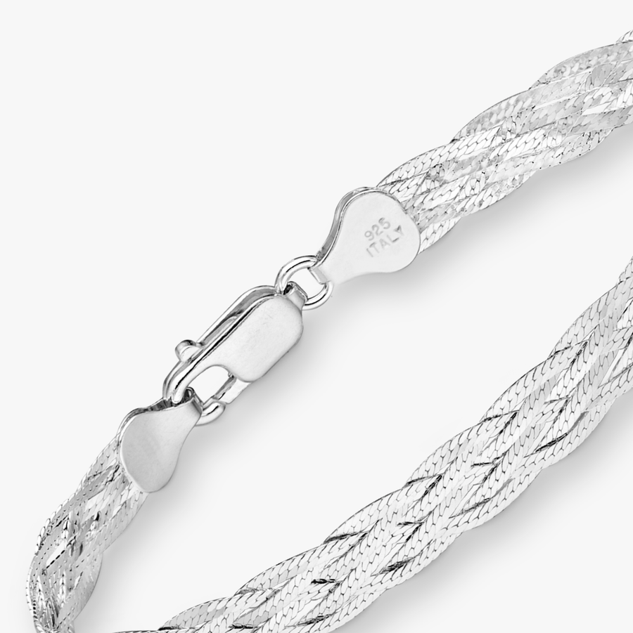 Braided Herringbone Bracelet in Sterling Silver, 7mm