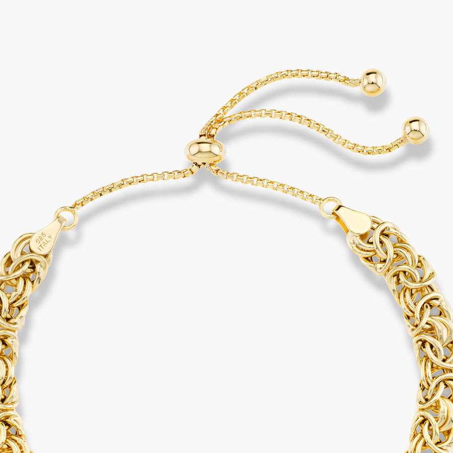 Byzantine Bolo Adjustable Bracelet in 18k gold over sterling silver, 6mm