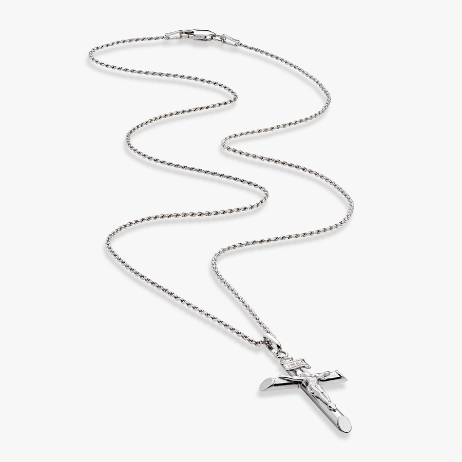Crucifix Cross Pendant Necklace in Rhodium Plated Sterling Silver, Small