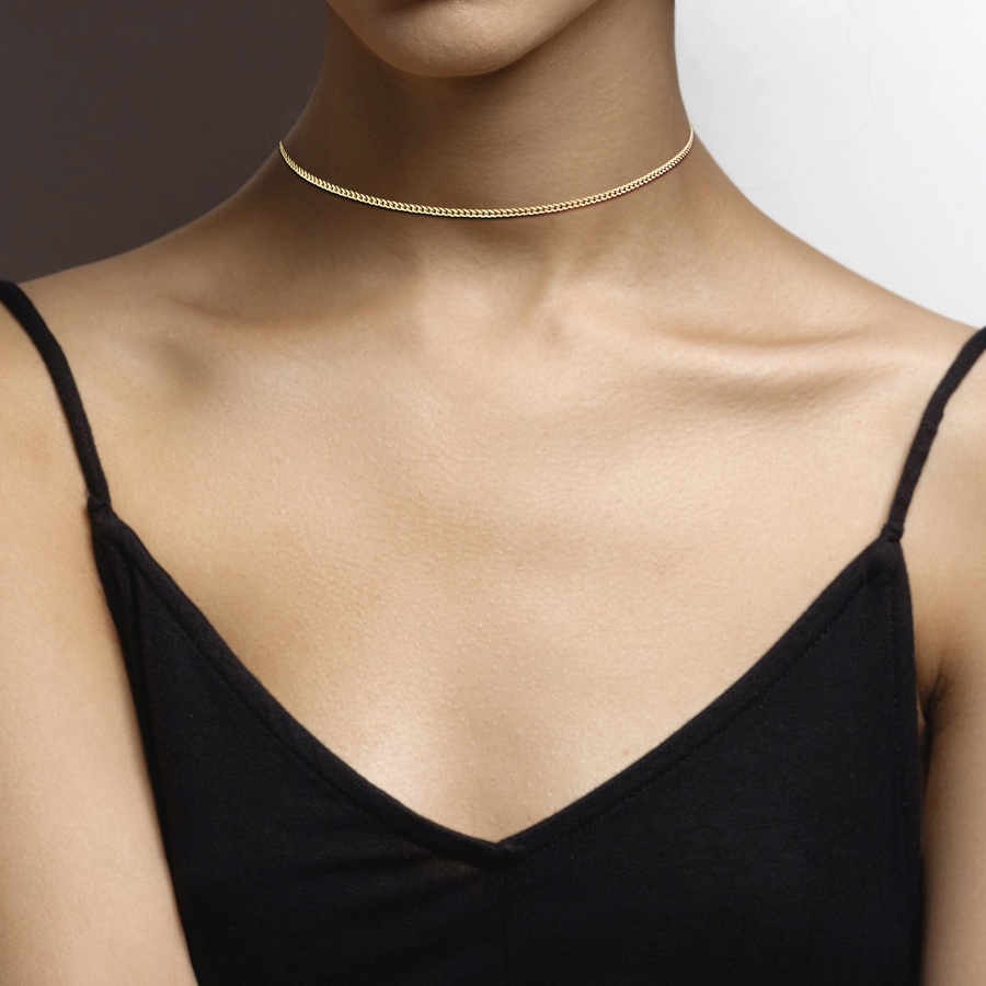 Cuban Adjustable Choker Necklace in 18k Gold Over Sterling Silver, 2.5mm