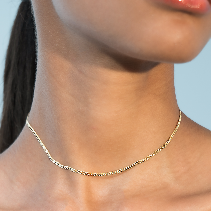 Cuban Adjustable Choker Necklace in 18k gold over sterling silver, 2.5mm