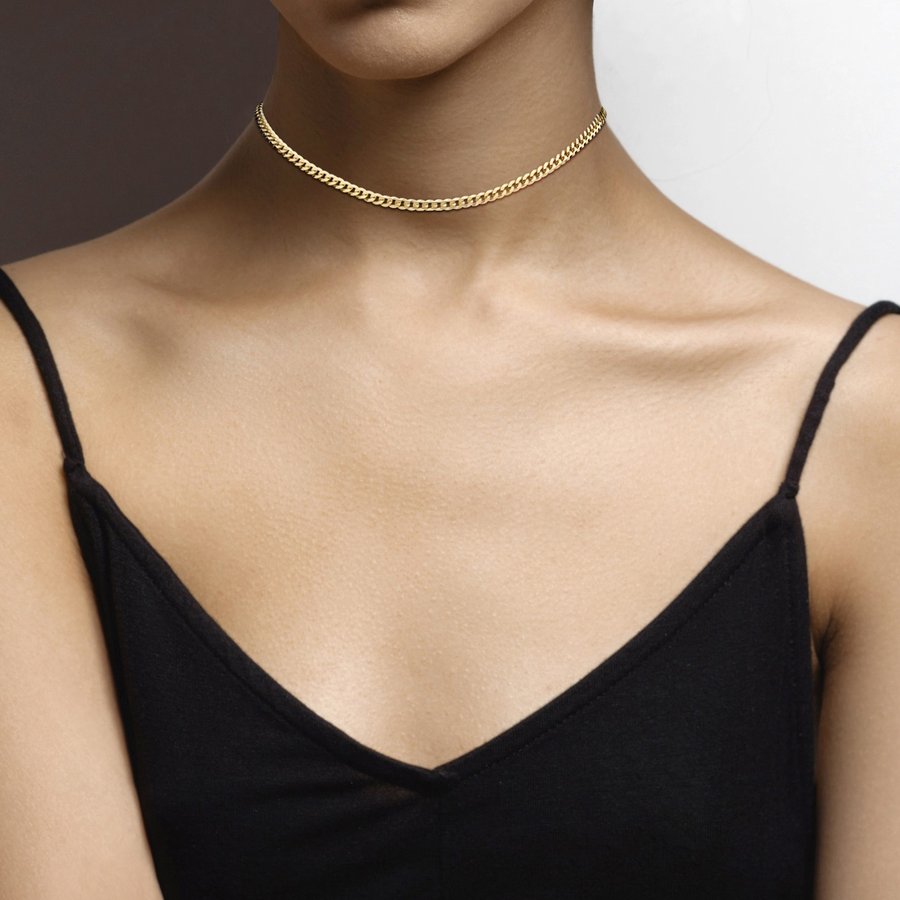 Cuban Adjustable Choker Necklace in 18k gold over sterling silver, 3.5mm