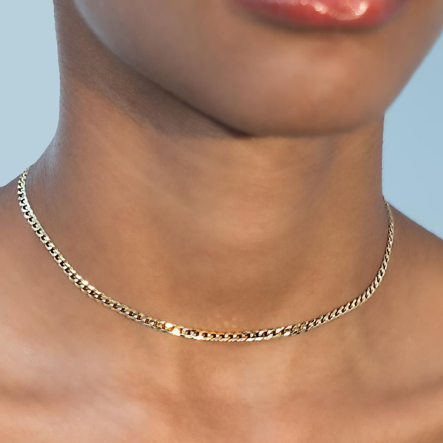 Cuban Adjustable Choker Necklace in 18k gold over sterling silver, 3.5mm