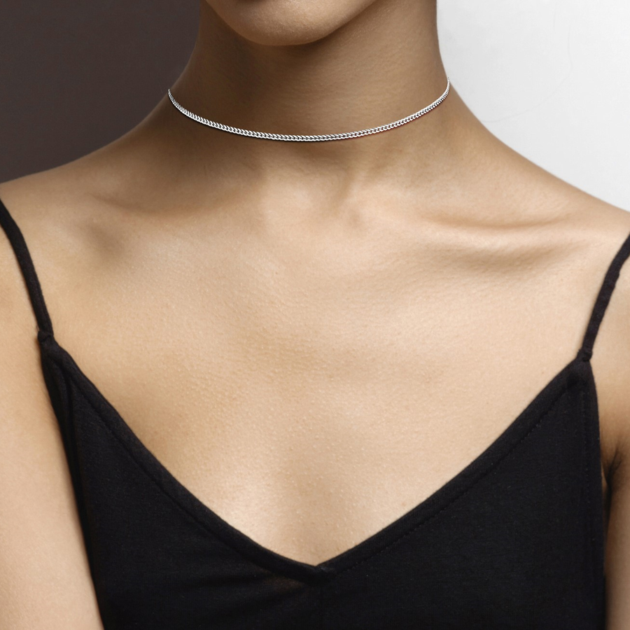 Cuban Adjustable Choker Necklace in Sterling Silver, 3.5mm