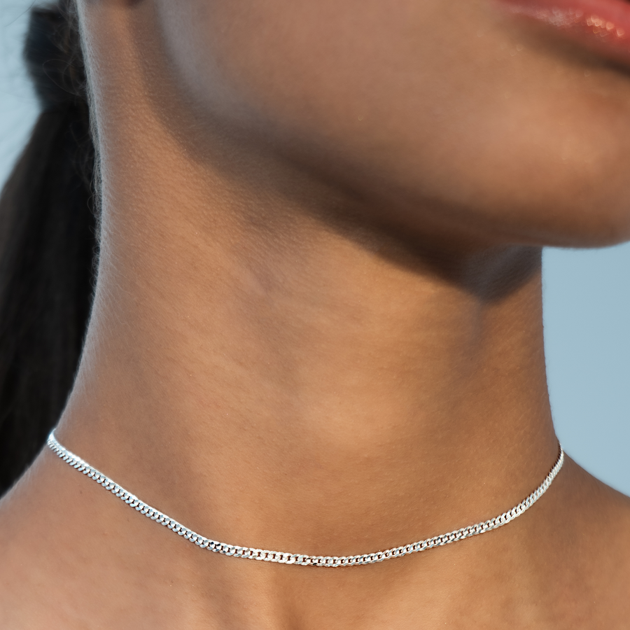 Cuban Adjustable Choker Necklace in Sterling Silver, 2.5mm