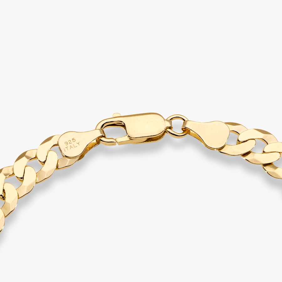 Cuban Chain Bracelet in 18k gold over sterling silver, 7mm