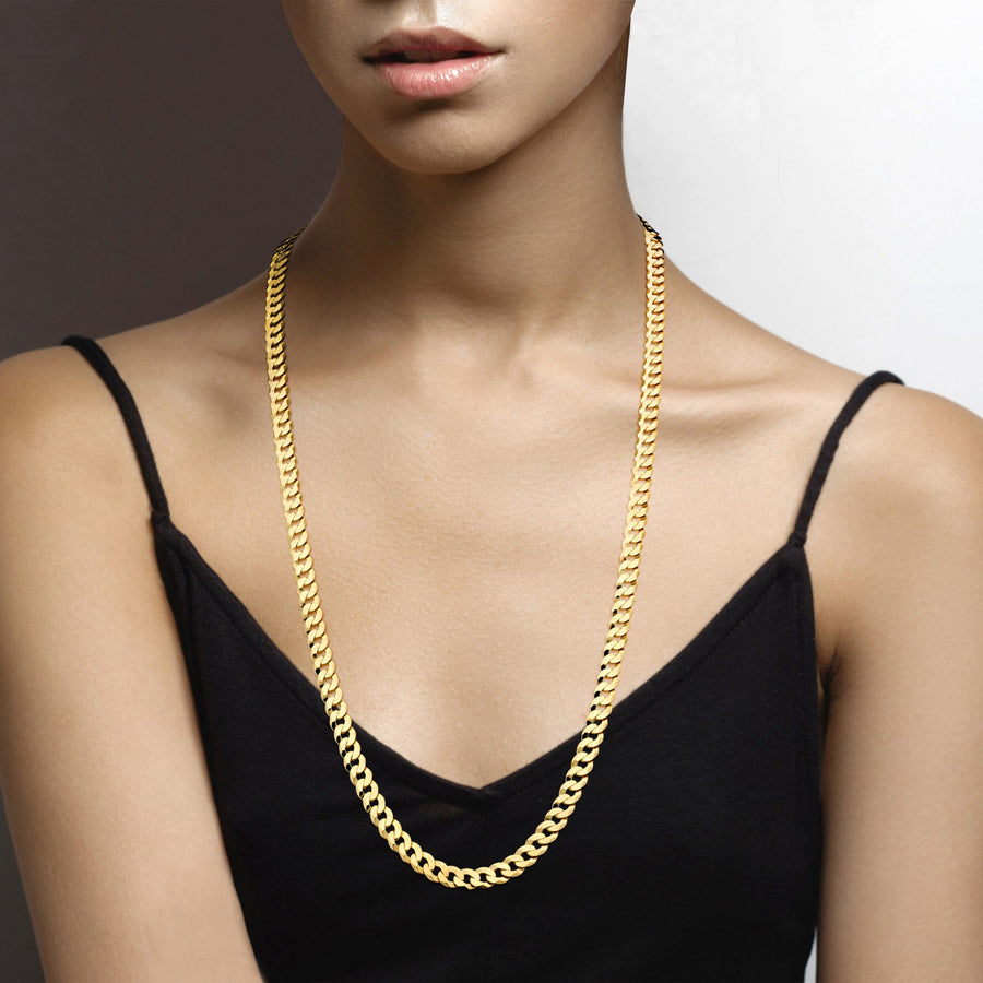 Cuban Chain Necklace in 18k gold over sterling silver, 7mm