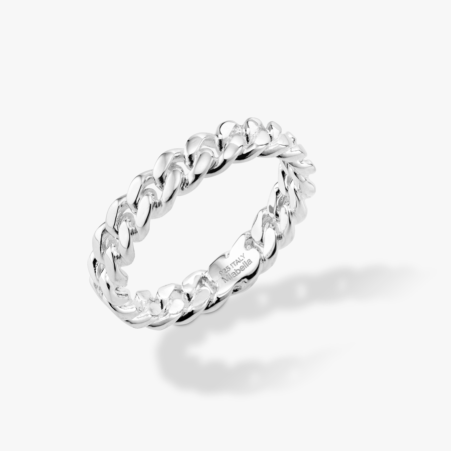 Cuban Link Band Ring in Sterling Silver, 4mm